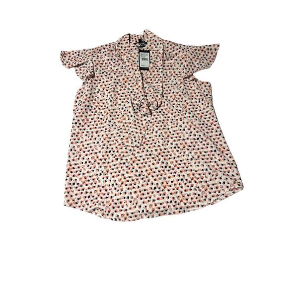 Adrianna Papell Orange Object Print Casual Shirt Women's Size Medium Tie Neck Bl - Picture 5 of 12